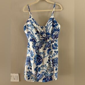 NWT - FARM Rio Off white Floral Birds Euroflax Mini Dress